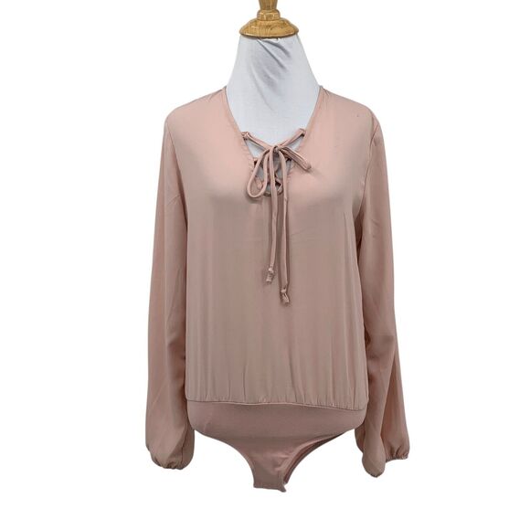 Charlotte Russe Bodysuit Womens S Small Bellini Lace Up Puff Sleeve Snap Button - Picture 1 of 12